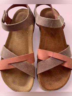 BIO-GOLD Genuine Leather Sandals Made Italy Brick Taupe Cork Platform Sz 7.5